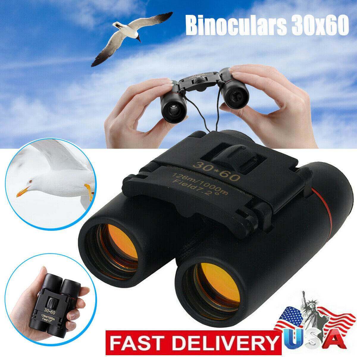 Binoculars 30x60 Zoom Travel Compact Folding Telescope Hunting Day Night Outdoor Small Pocket Binoculars Compact Adults, Mini Kids Binoculars Boys For Bird Watching, Concert Theatre Opera - Gadget Aliens