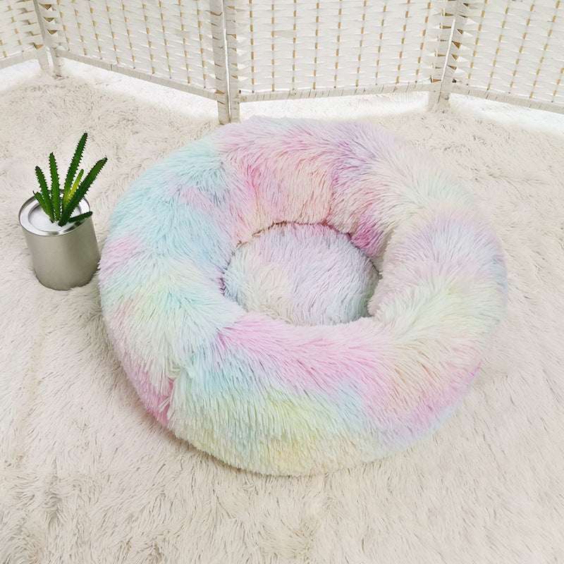Calming Donut Pet Bed – Soft Plush Anti-Anxiety Nest