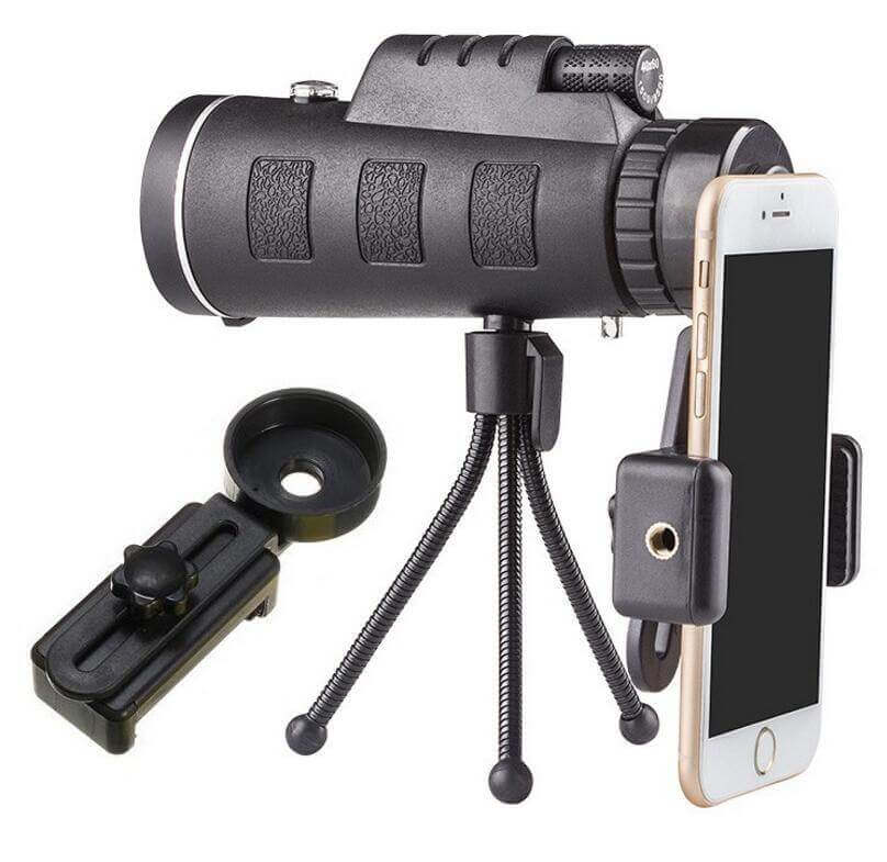 Compatible with Apple, Monocular Telescope Zoom Scope with Compass Phone Clip Tripod - Gadget Aliens