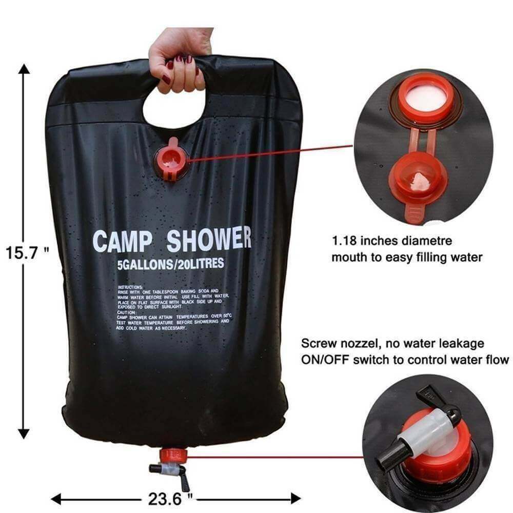 20L Camping Shower Portable Compact Solar Sun Heating Bath Bag Outdoor Travel - Gadget Aliens
