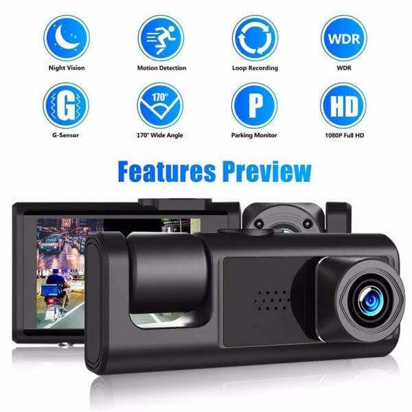 High Definition 1080P Front And Rear Built-in Dual Lens Car Dashcam - Gadget Aliens