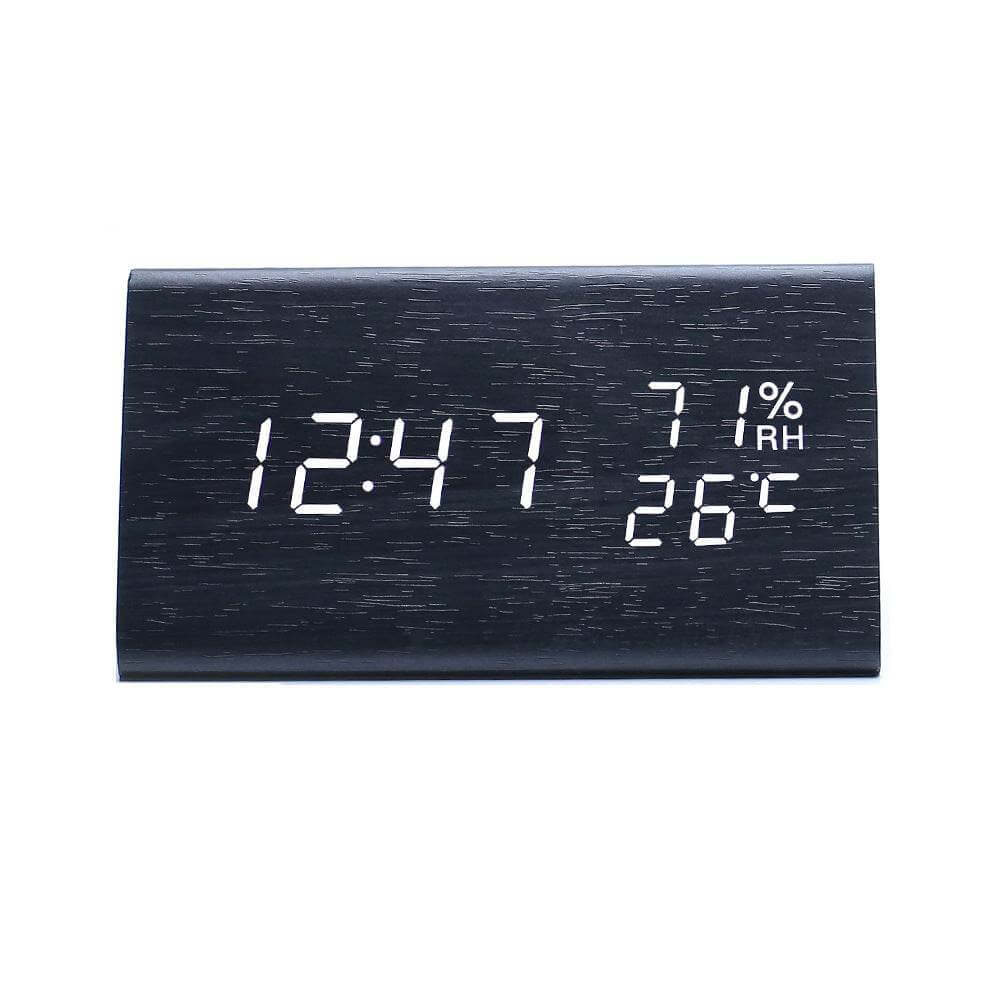 Electronic Alarm Clock Multifunctional Digital Display Temperature And Humidity Time Wood - Gadget Aliens