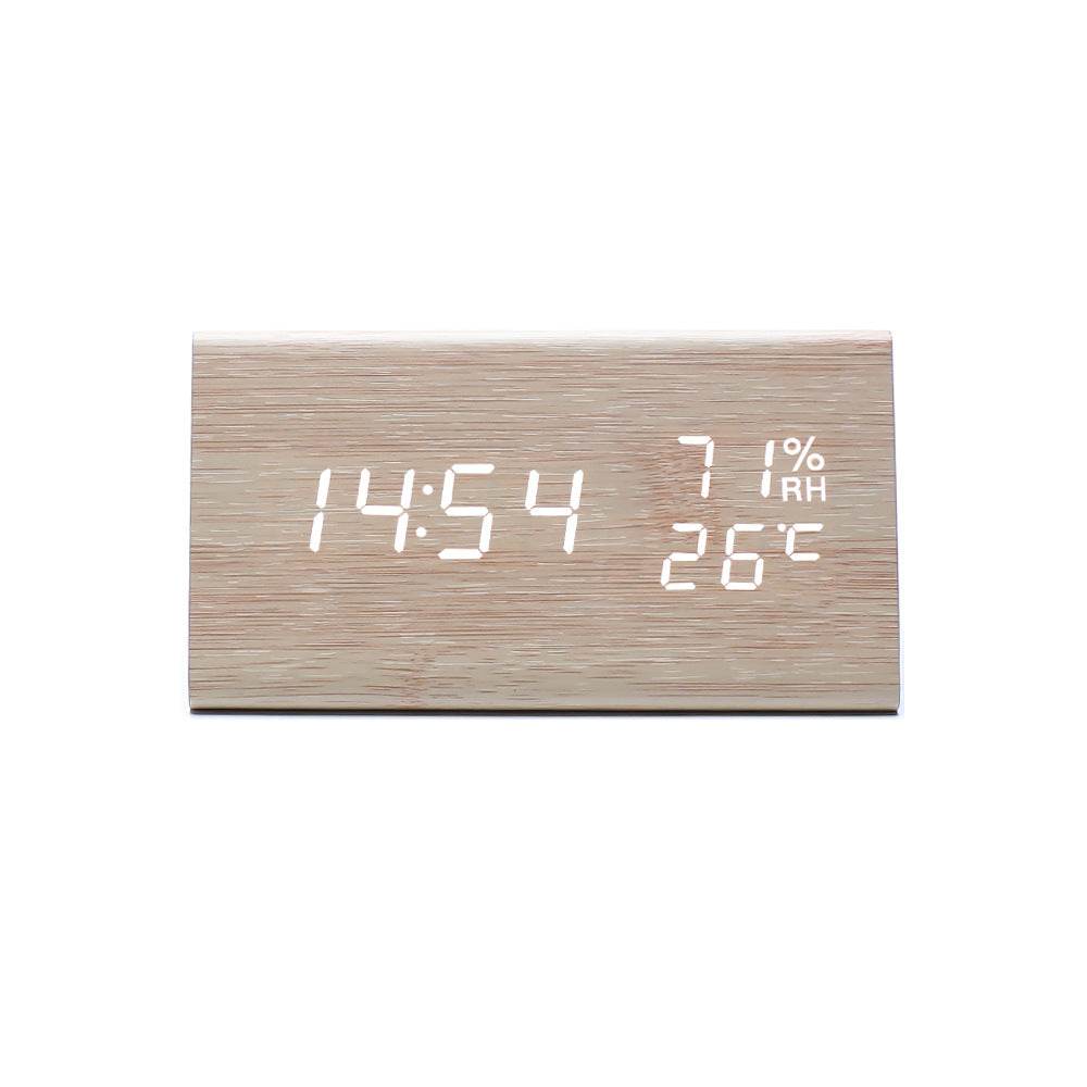 Electronic Alarm Clock Multifunctional Digital Display Temperature And Humidity Time Wood - Gadget Aliens