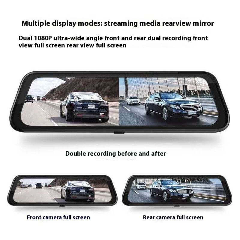Streaming Media Rearview Mirror Tachograph 10-inch Full Screen Touch HD Night Vision Front And Rear Dual Lens Reversing Image - Gadget Aliens