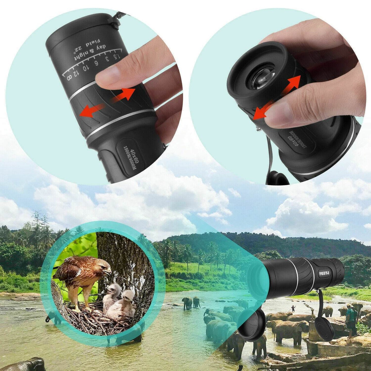 40x60 Day Night Vision HD Optical Monocular Hunting Camping Handheld Telescope Life Waterproof, Anti-Fog Monocular Suitable For Observing Nature Animals - Gadget Aliens