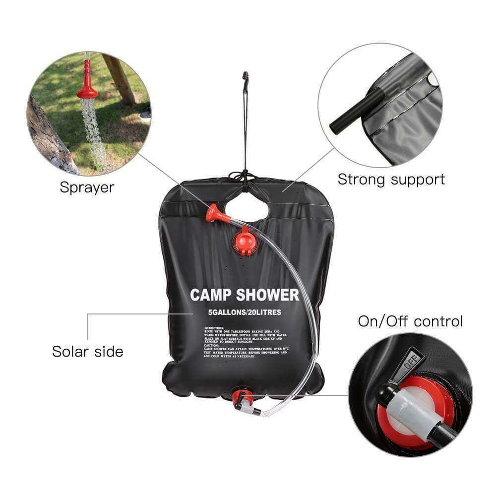 20L Camping Shower Portable Compact Solar Sun Heating Bath Bag Outdoor Travel - Gadget Aliens