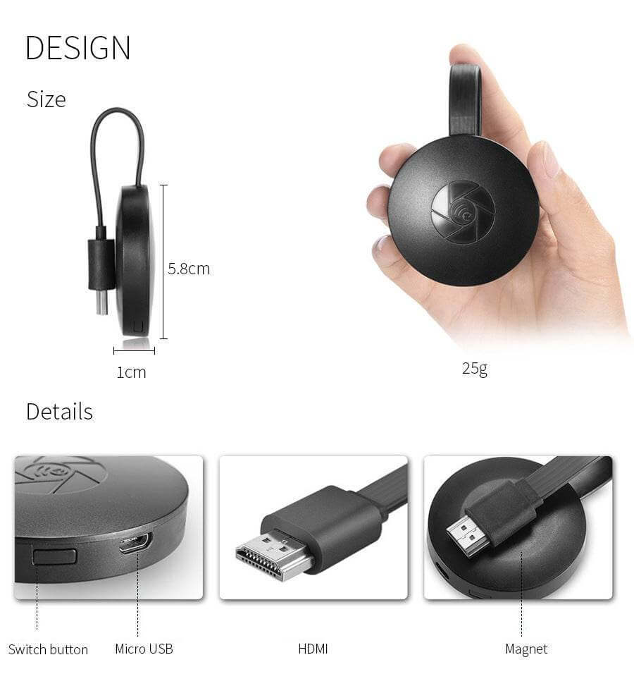 Compatible with Apple, Wireless Cast Same Screen TV Device Mobile Phone Laptop Computer Wi-Fi HD HDMI Projector Video Magnifier Smartphone Android IOS - Gadget Aliens 