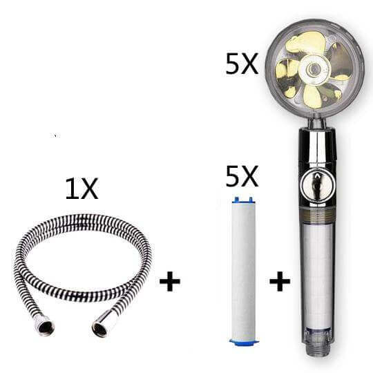 Propeller Driven Shower Head With Stop Button And Cotton Filter Turbocharged High Pressure Handheld Shower Nozzle - Gadget Aliens