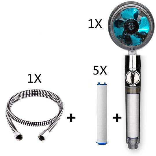 Propeller Driven Shower Head With Stop Button And Cotton Filter Turbocharged High Pressure Handheld Shower Nozzle - Gadget Aliens