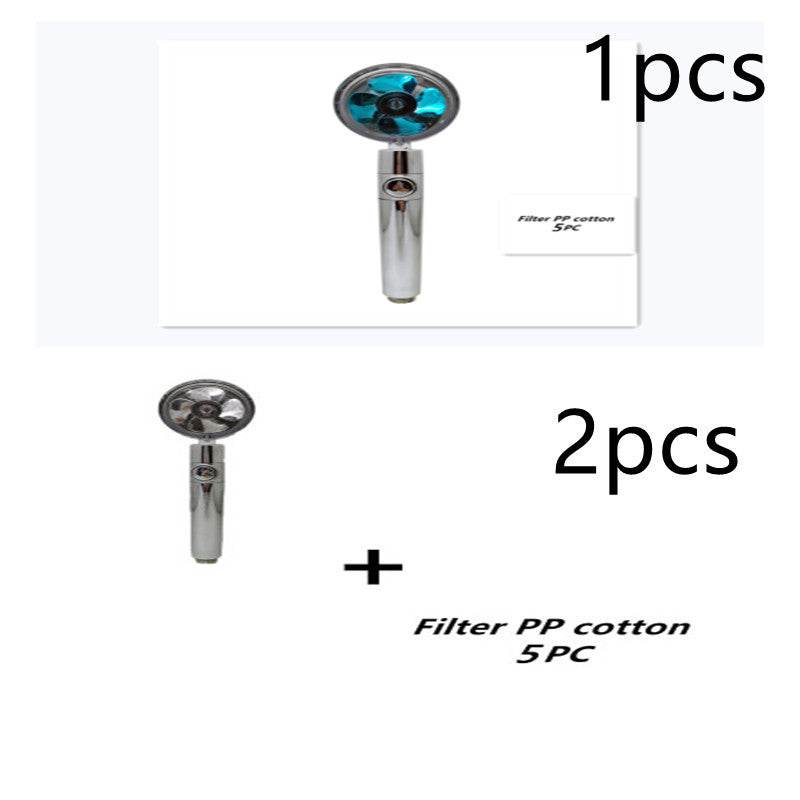 Propeller Driven Shower Head With Stop Button And Cotton Filter Turbocharged High Pressure Handheld Shower Nozzle - Gadget Aliens 