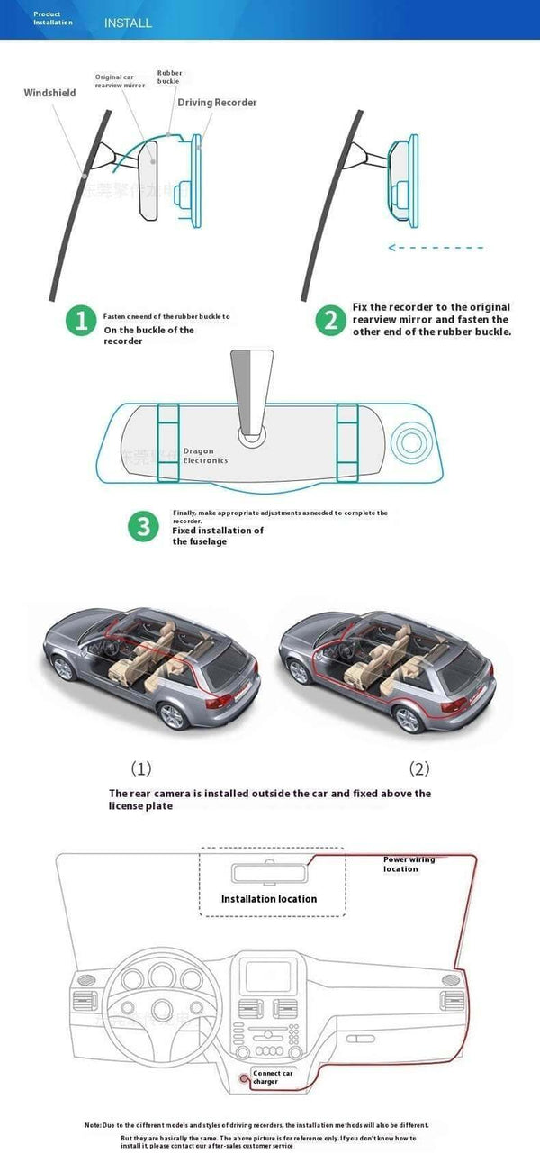Streaming Media Rearview Mirror Tachograph 10-inch Full Screen Touch HD Night Vision Front And Rear Dual Lens Reversing Image - Gadget Aliens