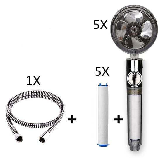 Propeller Driven Shower Head With Stop Button And Cotton Filter Turbocharged High Pressure Handheld Shower Nozzle - Gadget Aliens