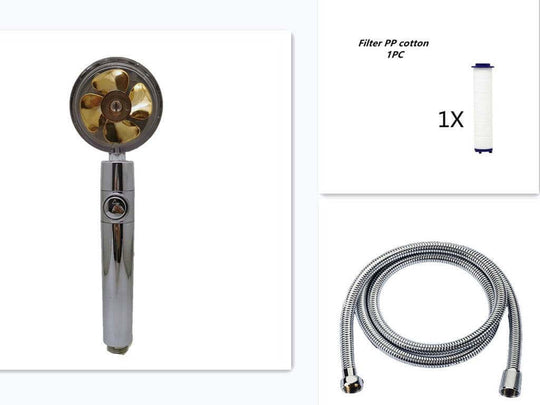 Propeller Driven Shower Head With Stop Button And Cotton Filter Turbocharged High Pressure Handheld Shower Nozzle - Gadget Aliens