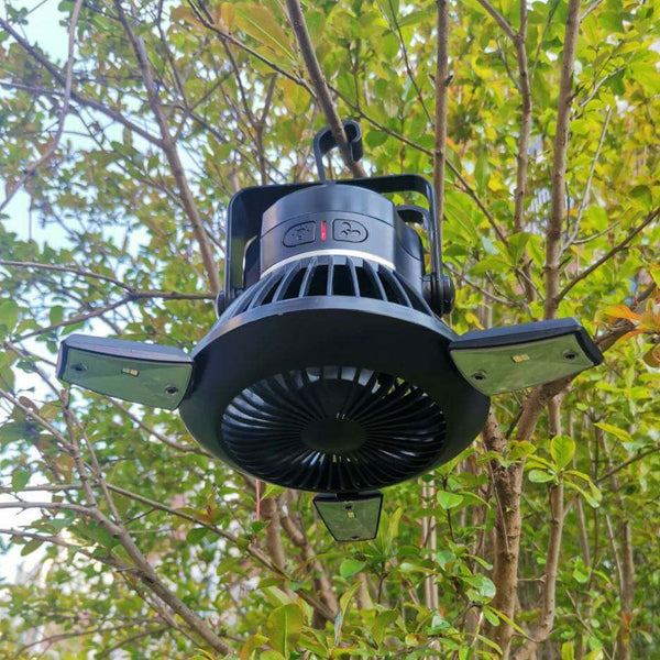 Solar Camping Light Foldable Fan Hanging Hook Rechargeable Battery Operated USB 3 Level Air Flow Fan For Camping Tent - Gadget Aliens 