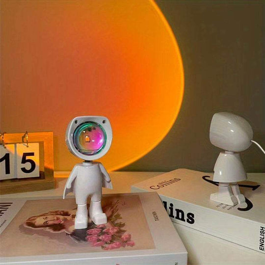 Rainbow Sunset Light Projector Lamp Atmosphere Led Night Light Romantic Mood Light Projector For Home Room Background Wall Decor Cute Robot Night Light Perfect For Home Decor - Gadget Aliens 