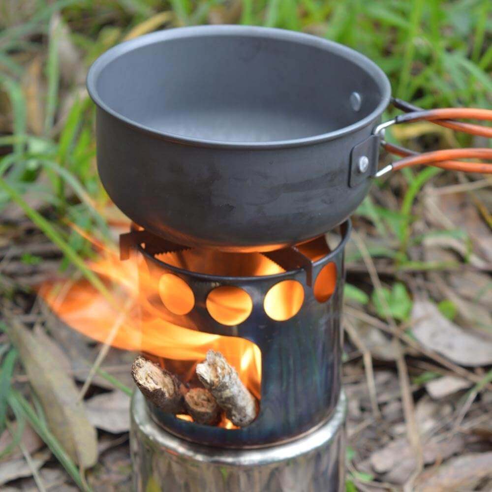 Portable Camping Stove Combo Wood Burning Stainless Steel Stove And Cooking Pot Set For Outdoor Backpacking Fishing Hiking - Gadget Aliens