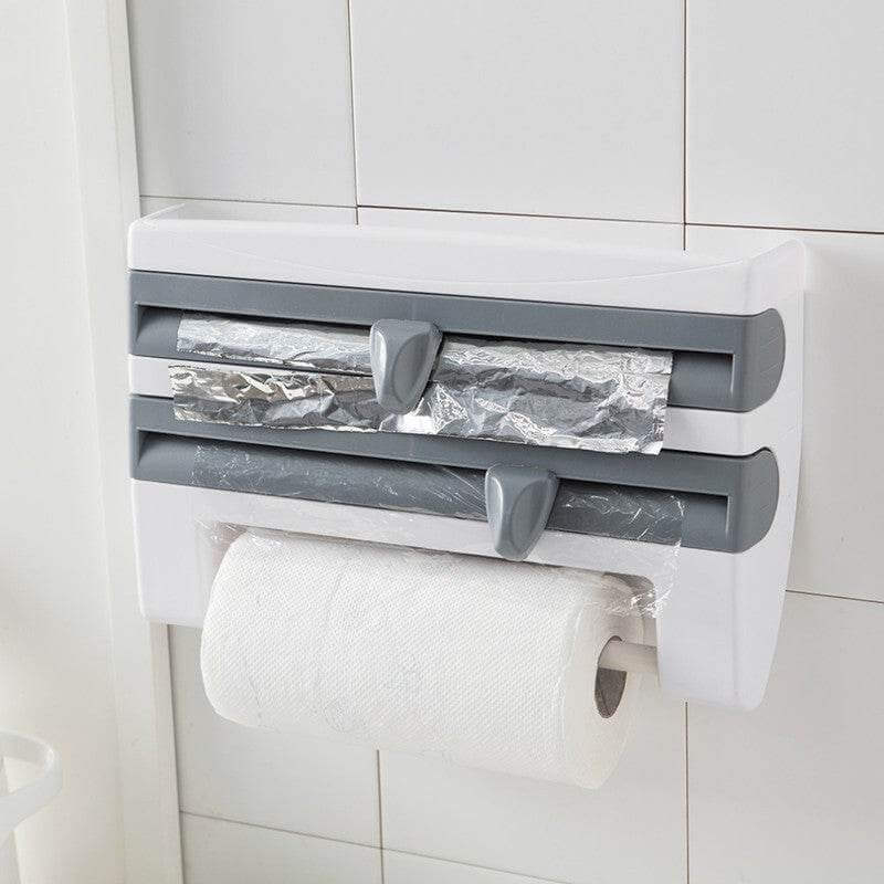 4-In-1 Kitchen Roll Holder Dispenser Kitchen Foil Film Wrap Tissue Paper 4 IN 1 Kitchen Roll Holder Dispenser - Gadget Aliens