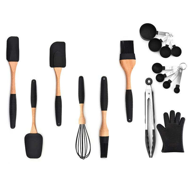 Kitchen Baking Gadgets Wooden Handle Silicone Kitchenware Storage - Gadget Aliens