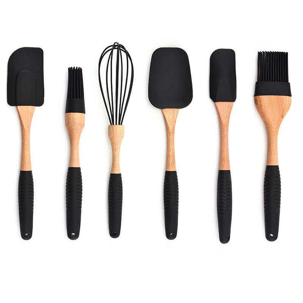 Kitchen Baking Gadgets Wooden Handle Silicone Kitchenware Storage - Gadget Aliens