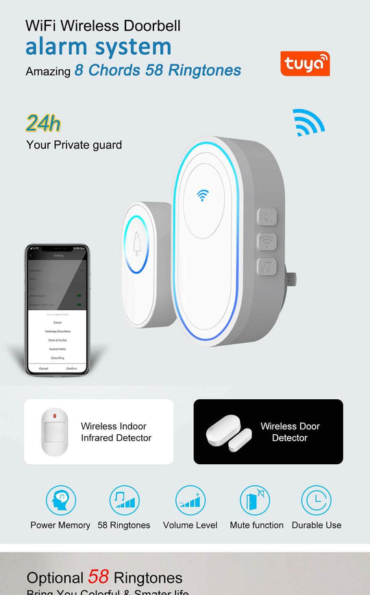Hot Sale In Foreign Trade Wireless Doorbell Alarm 433Mhz With Tamper-Proof, Compatible With Various 433 Wireless Detectors - Gadget Aliens