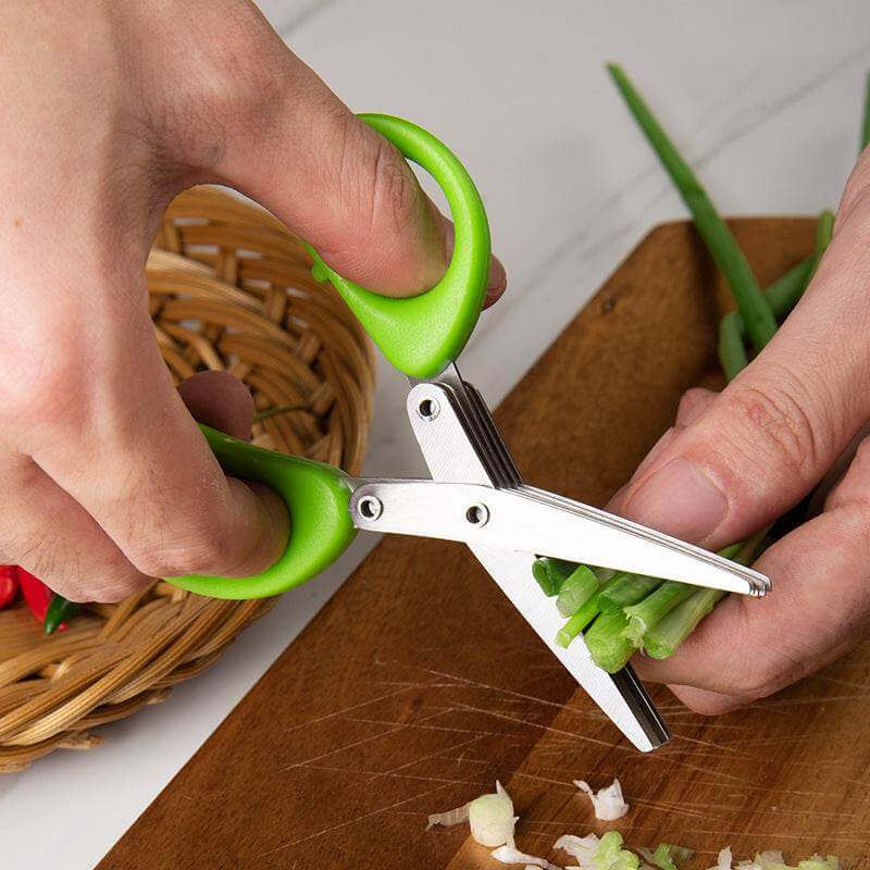 Multifunctional Multi-layer Green Onion Scissors Stainless Steel Onion Cutting Knife Herb Seaweed Spice Scissors Kitchen Scissor Kitchen Gadgets - Gadget Aliens