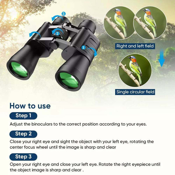 180x100 High Power Military Binoculars Day Night Vision Compact Waterproof Binoculars For Bird Watching Hunting Travel Football Games Stargazing With Carrying Case And Strap - Gadget Aliens