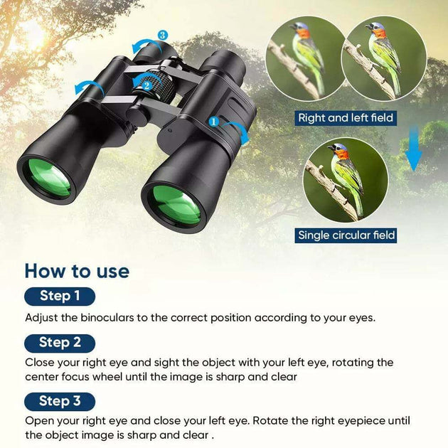 180x100 High Power Military Binoculars Day Night Vision Compact Waterproof Binoculars For Bird Watching Hunting Travel Football Games Stargazing With Carrying Case And Strap - Gadget Aliens