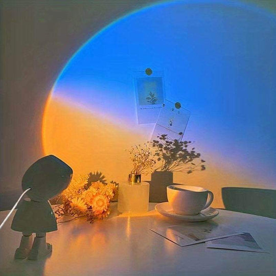 Rainbow Sunset Light Projector Lamp Atmosphere Led Night Light Romantic Mood Light Projector For Home Room Background Wall Decor Cute Robot Night Light Perfect For Home Decor - Gadget Aliens 