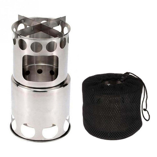 Portable Camping Stove Combo Wood Burning Stainless Steel Stove And Cooking Pot Set For Outdoor Backpacking Fishing Hiking - Gadget Aliens 