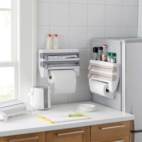 4-In-1 Kitchen Roll Holder Dispenser Kitchen Foil Film Wrap Tissue Paper 4 IN 1 Kitchen Roll Holder Dispenser - Gadget Aliens