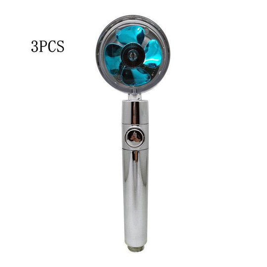 Propeller Driven Shower Head With Stop Button And Cotton Filter Turbocharged High Pressure Handheld Shower Nozzle - Gadget Aliens