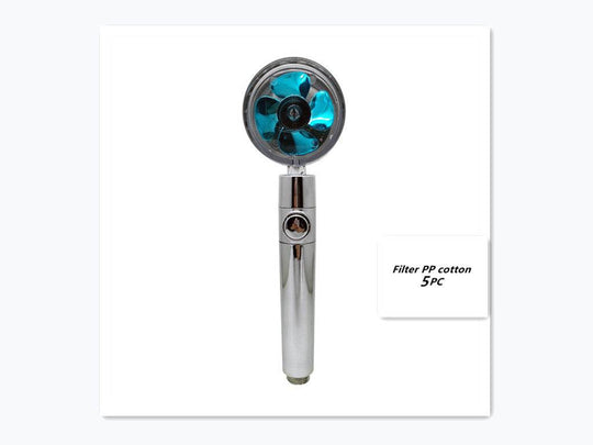 Propeller Driven Shower Head With Stop Button And Cotton Filter Turbocharged High Pressure Handheld Shower Nozzle - Gadget Aliens