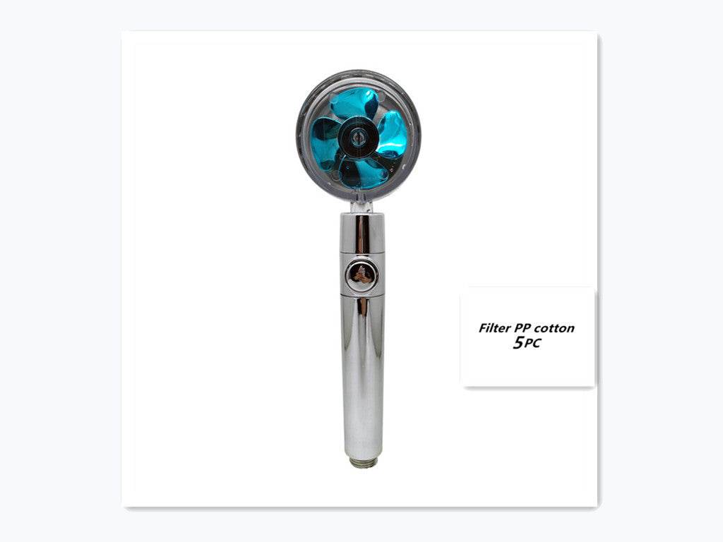 Propeller Driven Shower Head With Stop Button And Cotton Filter Turbocharged High Pressure Handheld Shower Nozzle - Gadget Aliens 