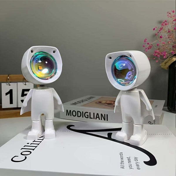 Rainbow Sunset Light Projector Lamp Atmosphere Led Night Light Romantic Mood Light Projector For Home Room Background Wall Decor Cute Robot Night Light Perfect For Home Decor - Gadget Aliens 