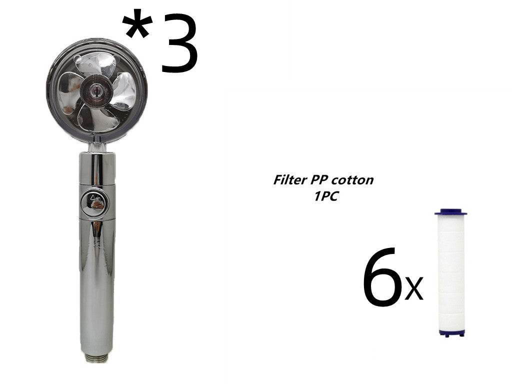 Propeller Driven Shower Head With Stop Button And Cotton Filter Turbocharged High Pressure Handheld Shower Nozzle - Gadget Aliens 