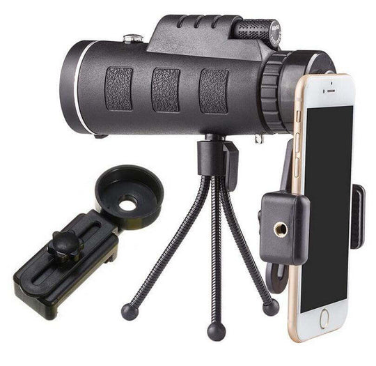 Compatible with Apple, Monocular Telescope Zoom Scope with Compass Phone Clip Tripod - Gadget Aliens