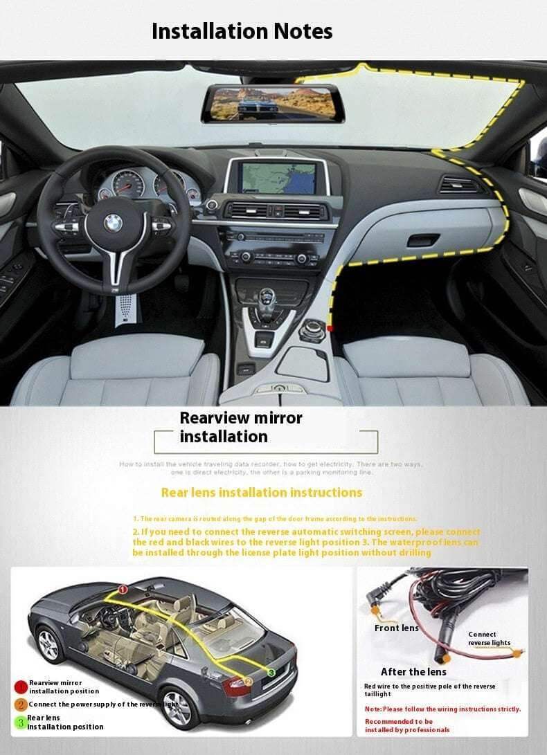 Streaming Media Rearview Mirror Tachograph 10-inch Full Screen Touch HD Night Vision Front And Rear Dual Lens Reversing Image - Gadget Aliens