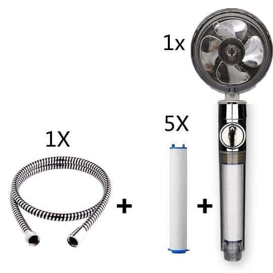 Propeller Driven Shower Head With Stop Button And Cotton Filter Turbocharged High Pressure Handheld Shower Nozzle - Gadget Aliens