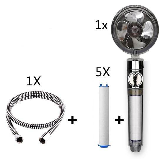 Propeller Driven Shower Head With Stop Button And Cotton Filter Turbocharged High Pressure Handheld Shower Nozzle - Gadget Aliens 