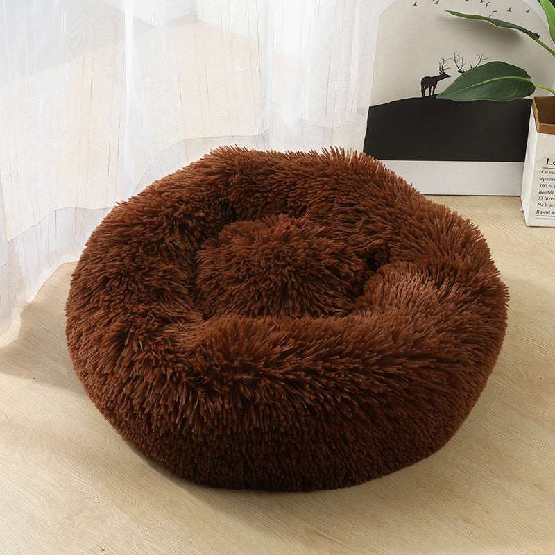 Calming Donut Pet Bed – Soft Plush Anti-Anxiety Nest