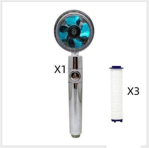 Propeller Driven Shower Head With Stop Button And Cotton Filter Turbocharged High Pressure Handheld Shower Nozzle - Gadget Aliens