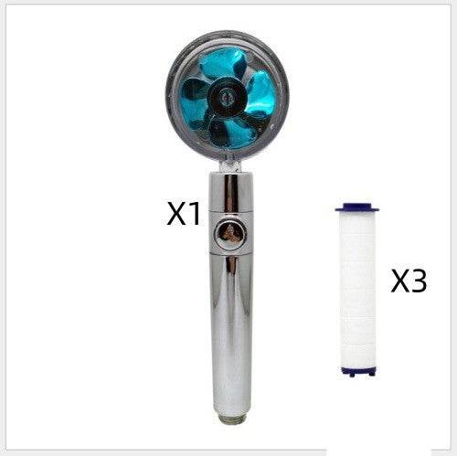 Propeller Driven Shower Head With Stop Button And Cotton Filter Turbocharged High Pressure Handheld Shower Nozzle - Gadget Aliens 