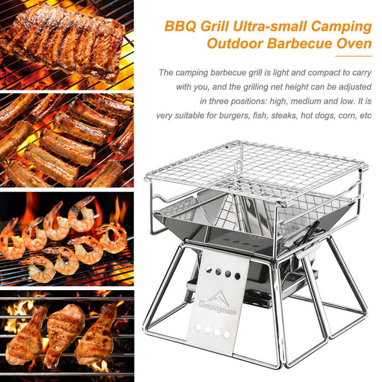 Portable Stainless Steel BBQ Grill Non-stick Surface Folding Barbecue Grill Outdoor Camping Picnic Tool - Gadget Aliens 