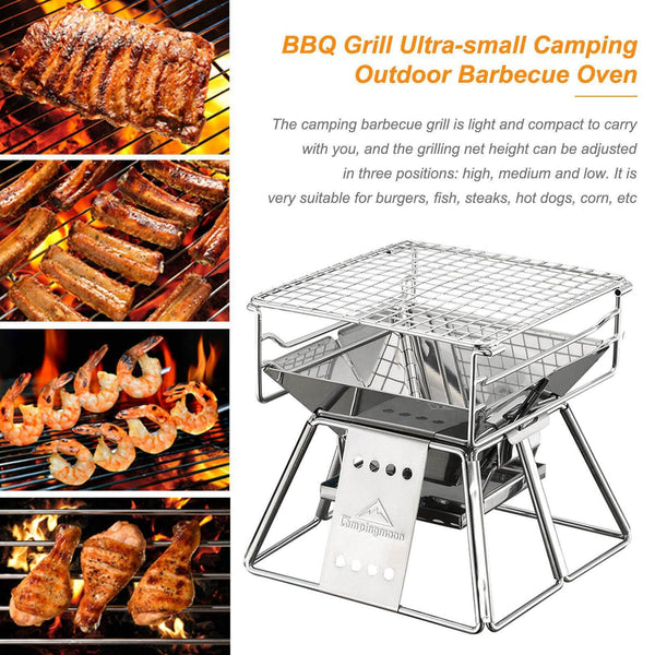 Portable Stainless Steel BBQ Grill Non-stick Surface Folding Barbecue Grill Outdoor Camping Picnic Tool - Gadget Aliens 
