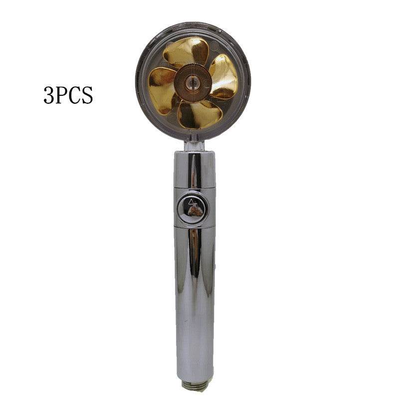 Propeller Driven Shower Head With Stop Button And Cotton Filter Turbocharged High Pressure Handheld Shower Nozzle - Gadget Aliens 