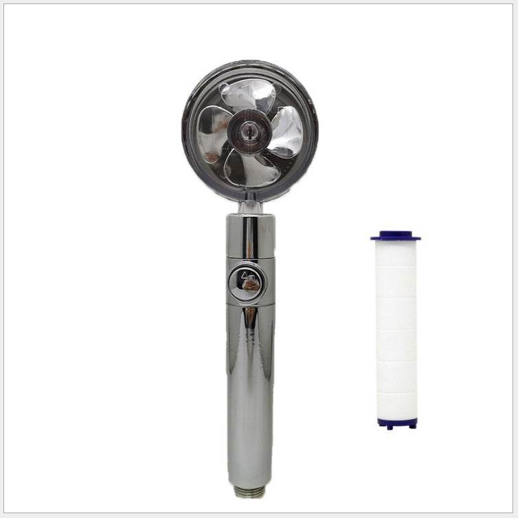Propeller Driven Shower Head With Stop Button And Cotton Filter Turbocharged High Pressure Handheld Shower Nozzle - Gadget Aliens 