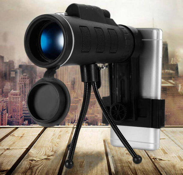 Compatible with Apple, 40X60 Monocular BAK4 Monocular Telescope HD Night Vision Prism Scope With Compass Phone Clip Tripod for Outdoor Activities - Gadget Aliens 