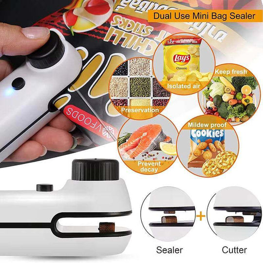 Rechargable 2 In 1 Mini Heat Sealer Storage Bag Plastic Package Snack Sealer Bag Handheld Heat Sealer Plastic Bag USB Mini Bag Sealer Cutter Mini Chip Bag Sealer - Gadget Aliens