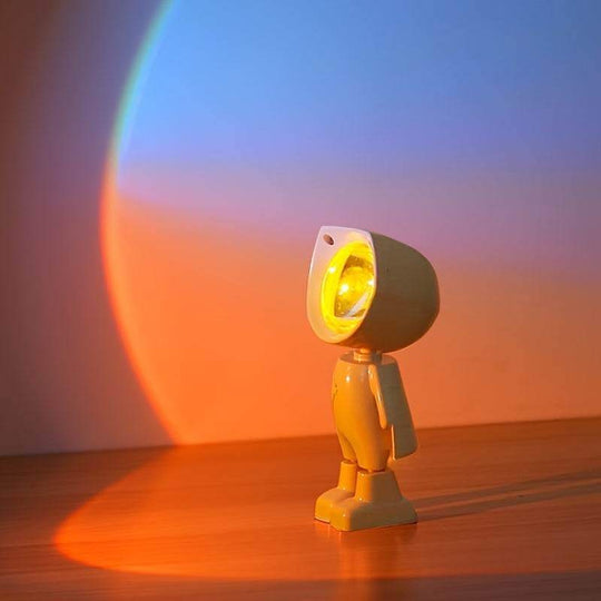 Rainbow Sunset Light Projector Lamp Atmosphere Led Night Light Romantic Mood Light Projector For Home Room Background Wall Decor Cute Robot Night Light Perfect For Home Decor - Gadget Aliens 