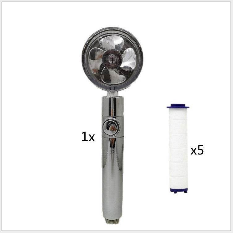 Propeller Driven Shower Head With Stop Button And Cotton Filter Turbocharged High Pressure Handheld Shower Nozzle - Gadget Aliens 